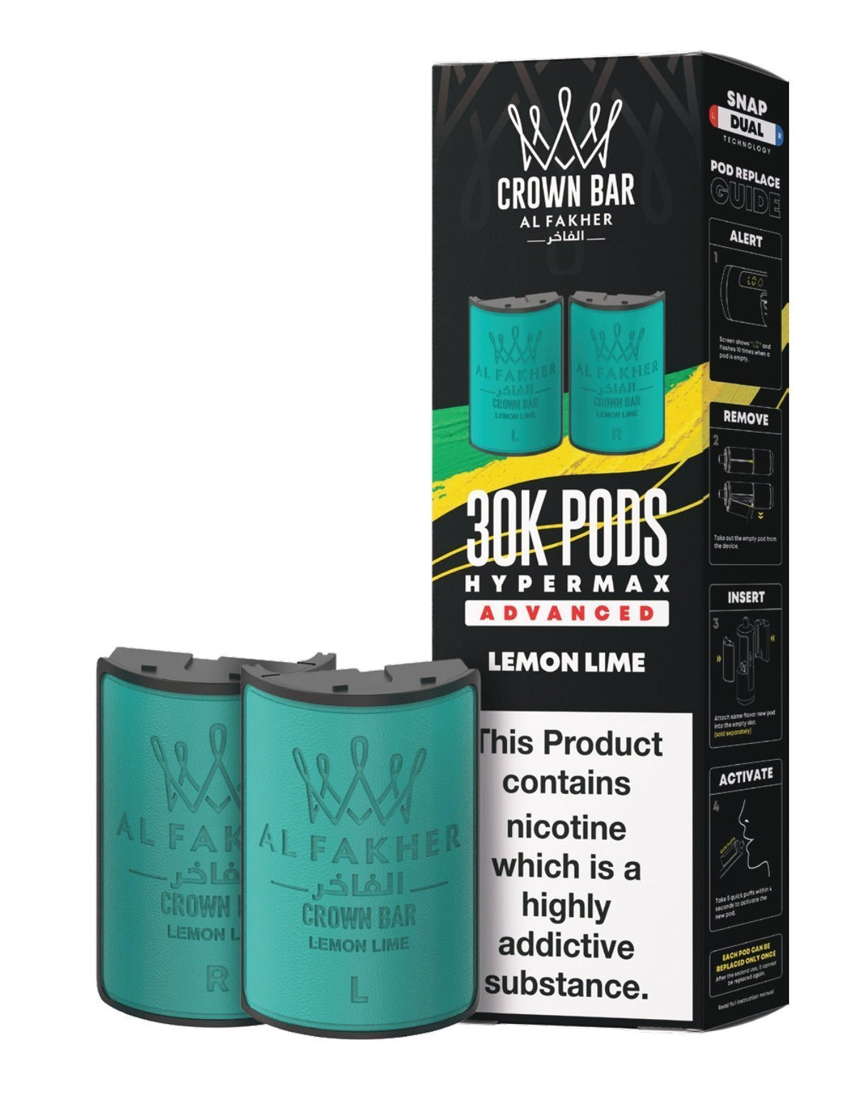 Al Fakher Crown Bar 30K Hypermax Refills Pods - Box of 5 Available In Lemon Lime Flavour 