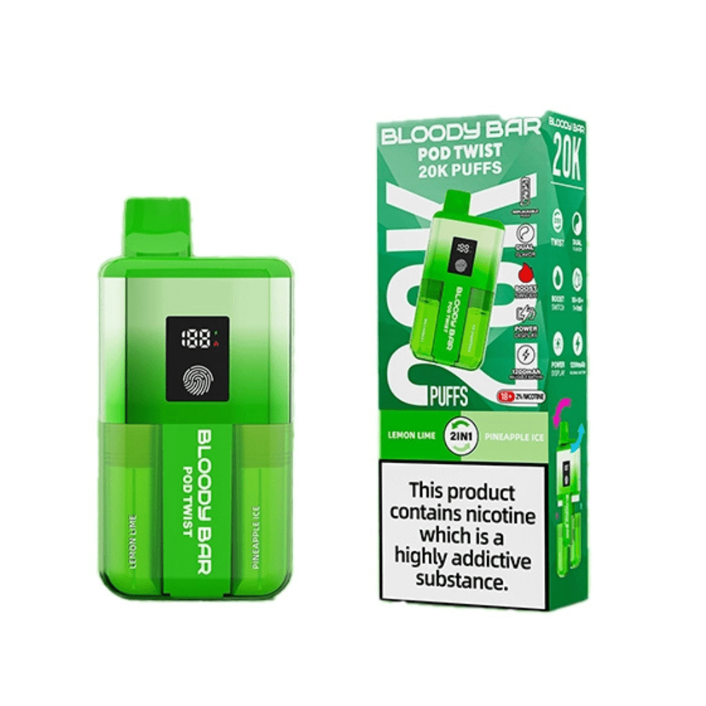 Bloody Bar Pod Twist 20K Prefilled Pod Kit Box of 5 available in Lemon Lime & Pineapple Ice