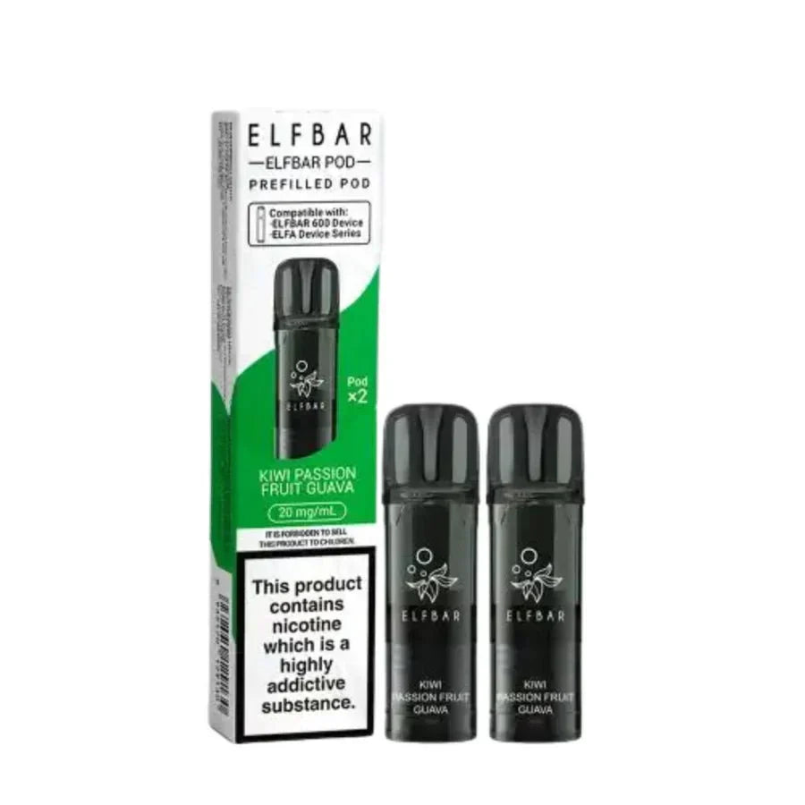 Elf Bar 600 Prefilled Pods Box of 10, Kiwi Passion Fruit Guava Flavour 