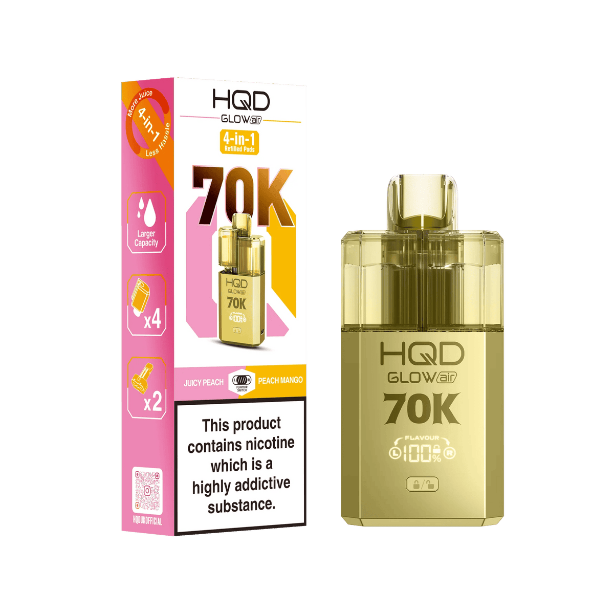 HQD Glow Air 70K Puff Prefilled Pod Vape kit - Box of 5