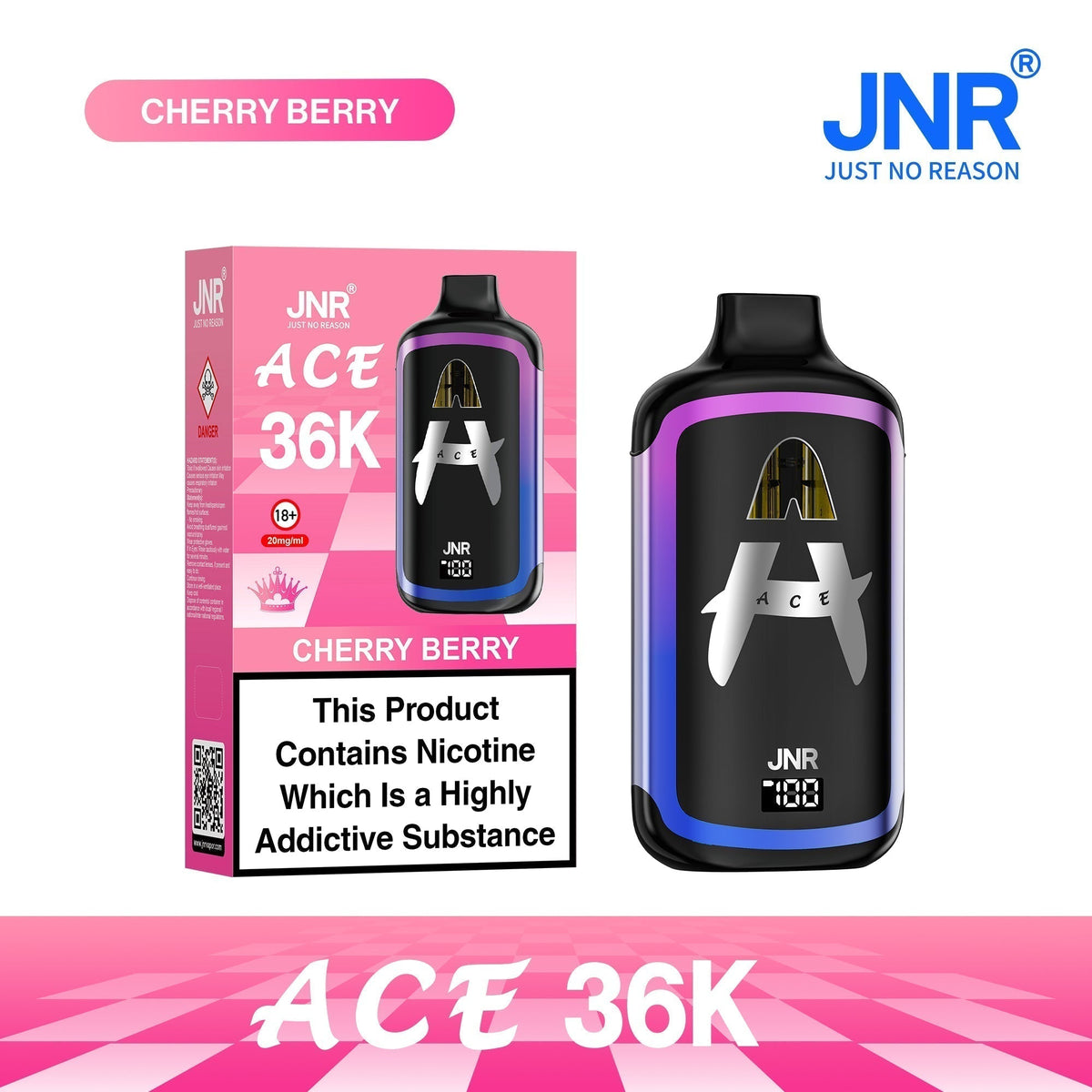 Image of JNR ACE 36k Prefilled Vape Pod Kit Box of 5, Cherry Berry Flavour