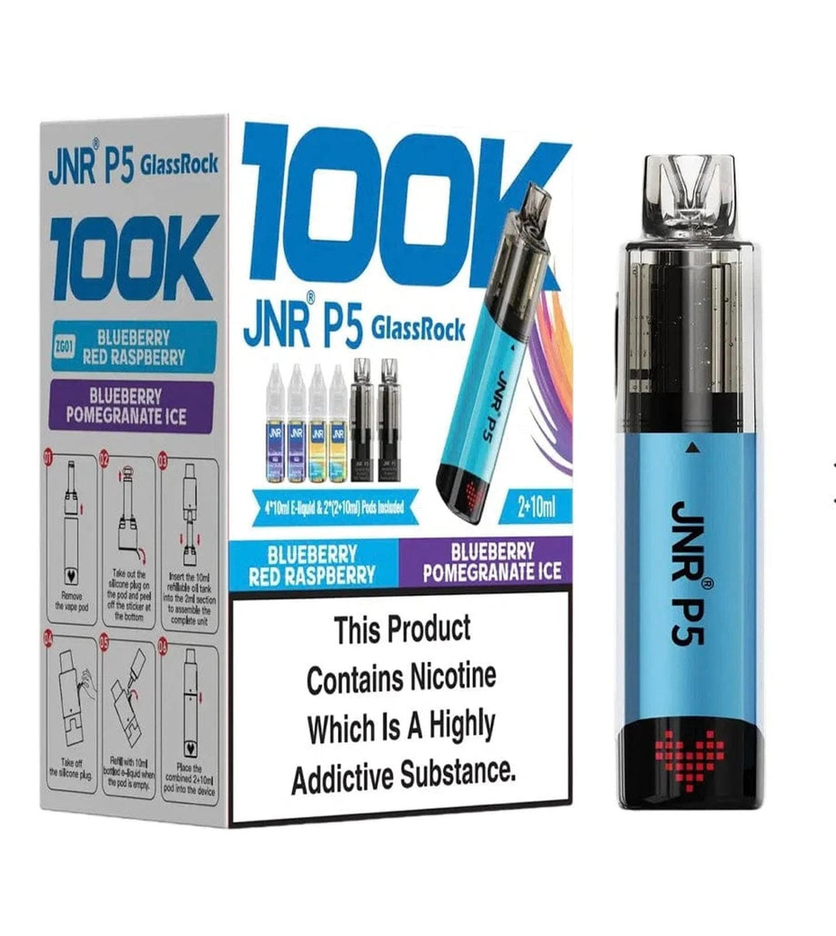 JNR P5 GlassRock 100k Refillable Pod Kit - Pack of 3