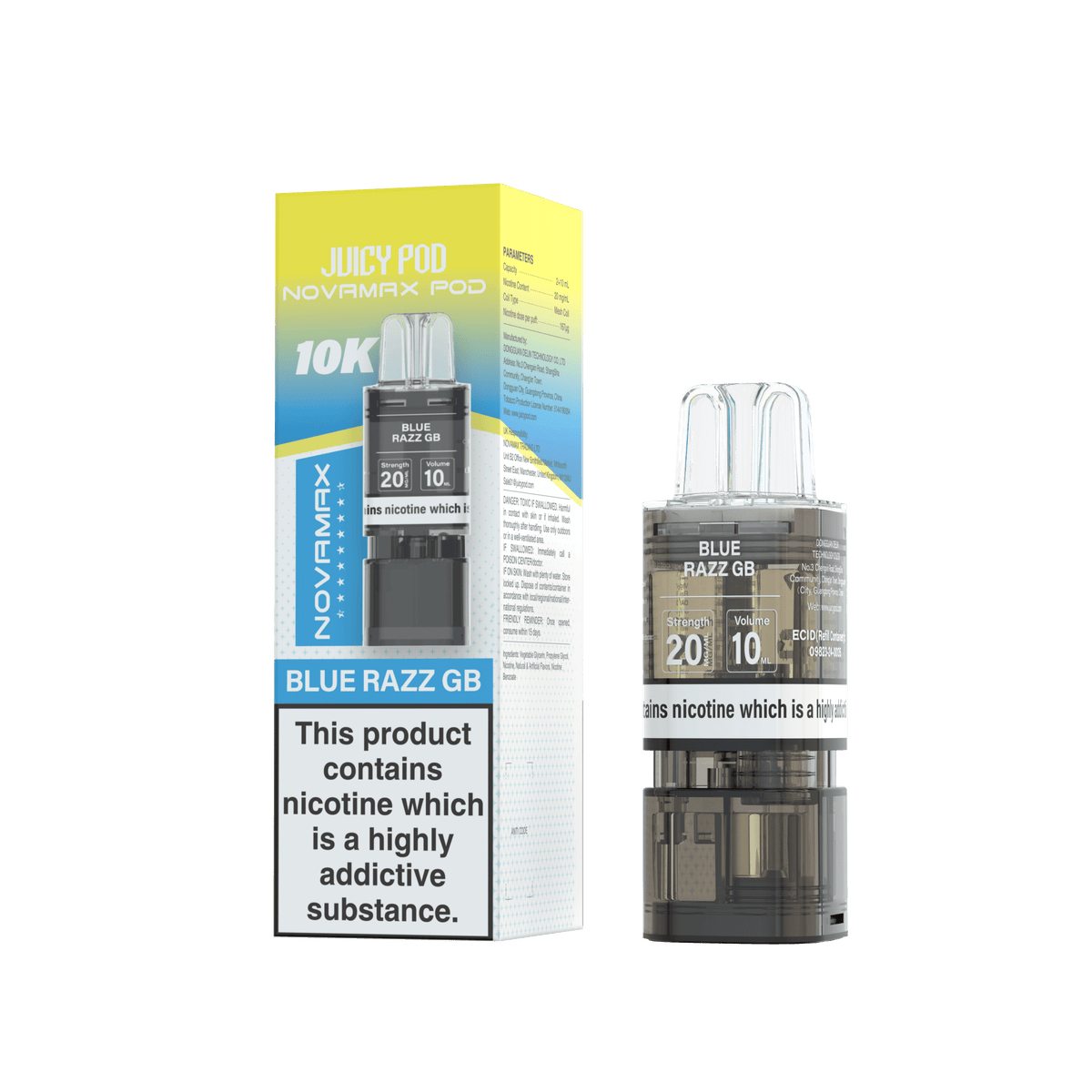 Juicy Pod Novamax 10k Replacement Pods, Blue Razz GB Flavour