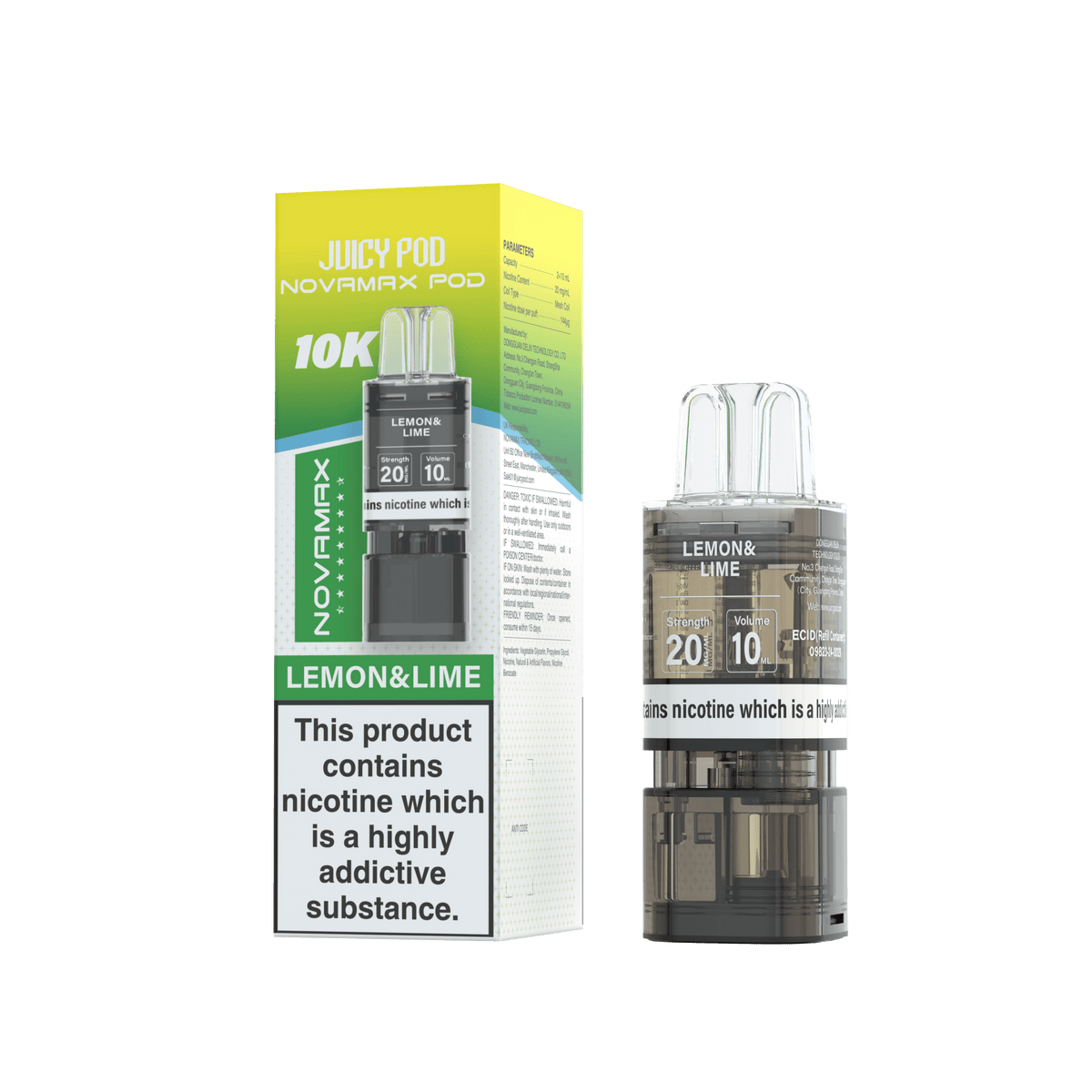 Juicy Pod Novamax 10k Replacement Pods, Lemon Lime Flavour