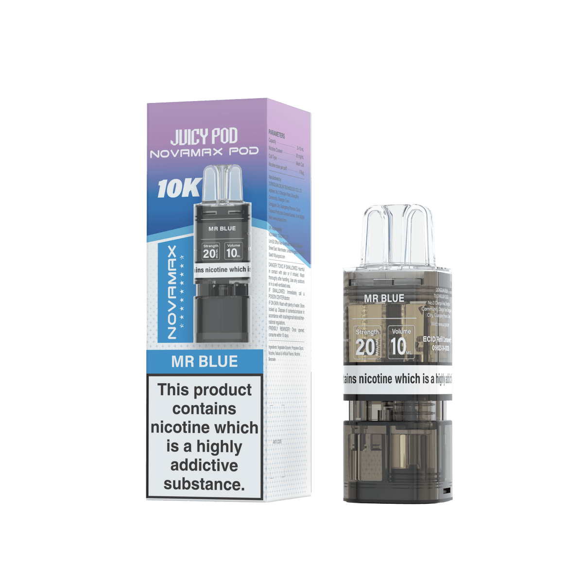 Juicy Pod Novamax 10k Replacement Pods, Mr Blue Flavour