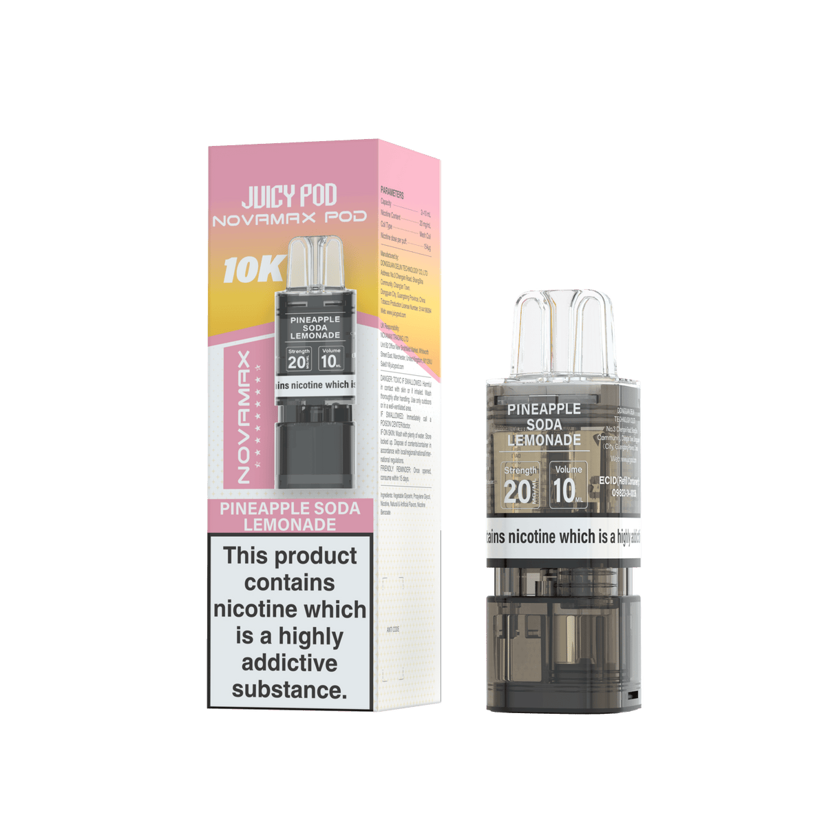 Juicy Pod Novamax 10k Replacement Pods, Pineapple Soda Lemonade Flavour