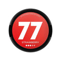 77 Strawberry nicotine pouches, 10.4mg strength, 20 counts, red package with branding visible.