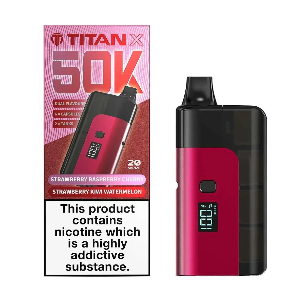 Titan X 50K Prefilled Pod Kit Box of 5, Strawberry Kiwi Watermelon Flavour